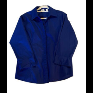 Riders by Lee Women’s Blouse Button Down Size Large Blue Fitted Business Work